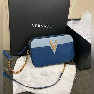 NEW Blue Versace Virtus Medium Camera bag crossbody bag